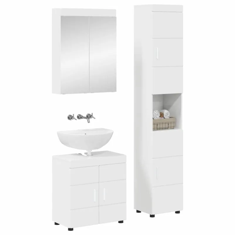 Vonios baldų rinkinys TULUM 3 pcs Aukštai blizganti balta