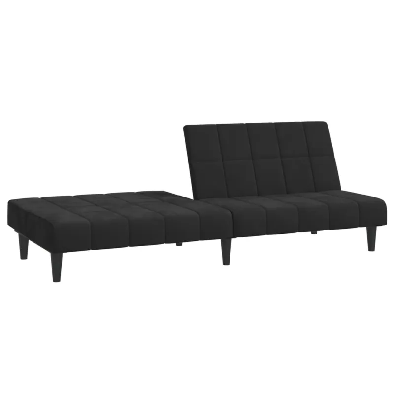 Dvivietė sofa-lova, juodos spalvos, aksomas