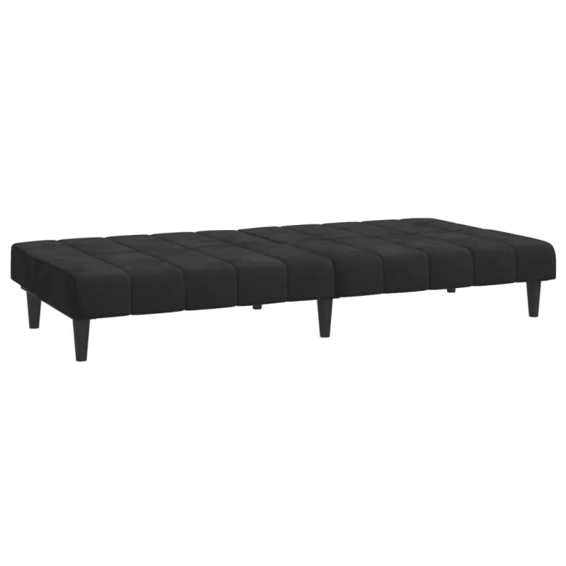 Dvivietė sofa-lova, juodos spalvos, aksomas