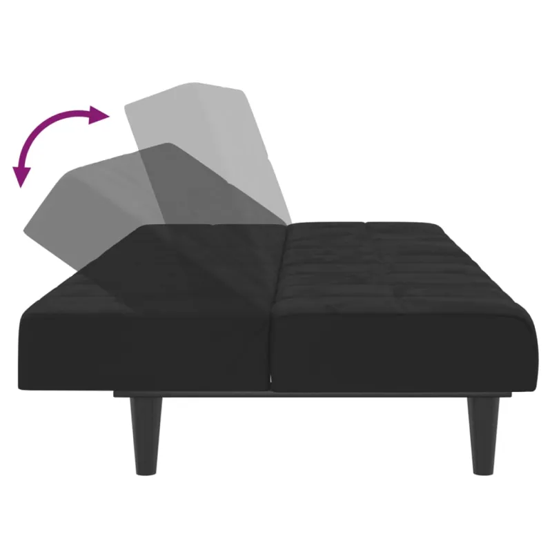 Dvivietė sofa-lova, juodos spalvos, aksomas