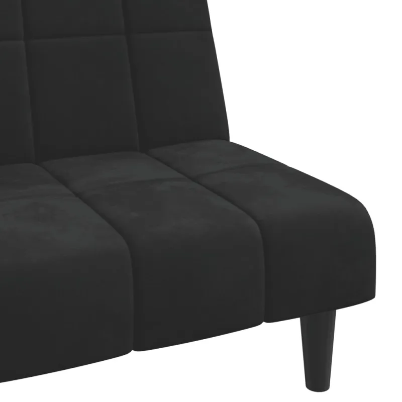 Dvivietė sofa-lova, juodos spalvos, aksomas