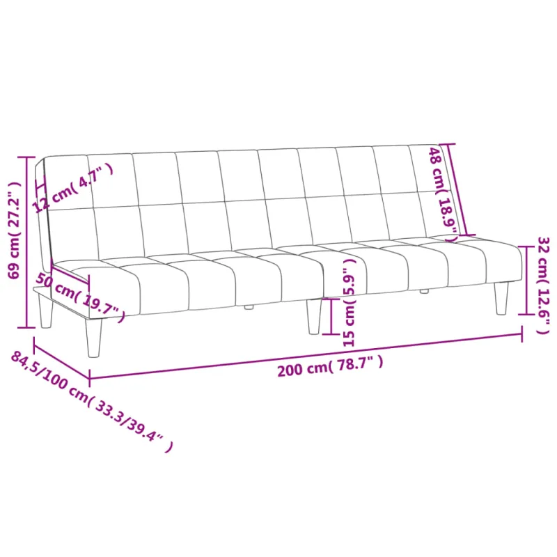 Dvivietė sofa-lova, juodos spalvos, aksomas