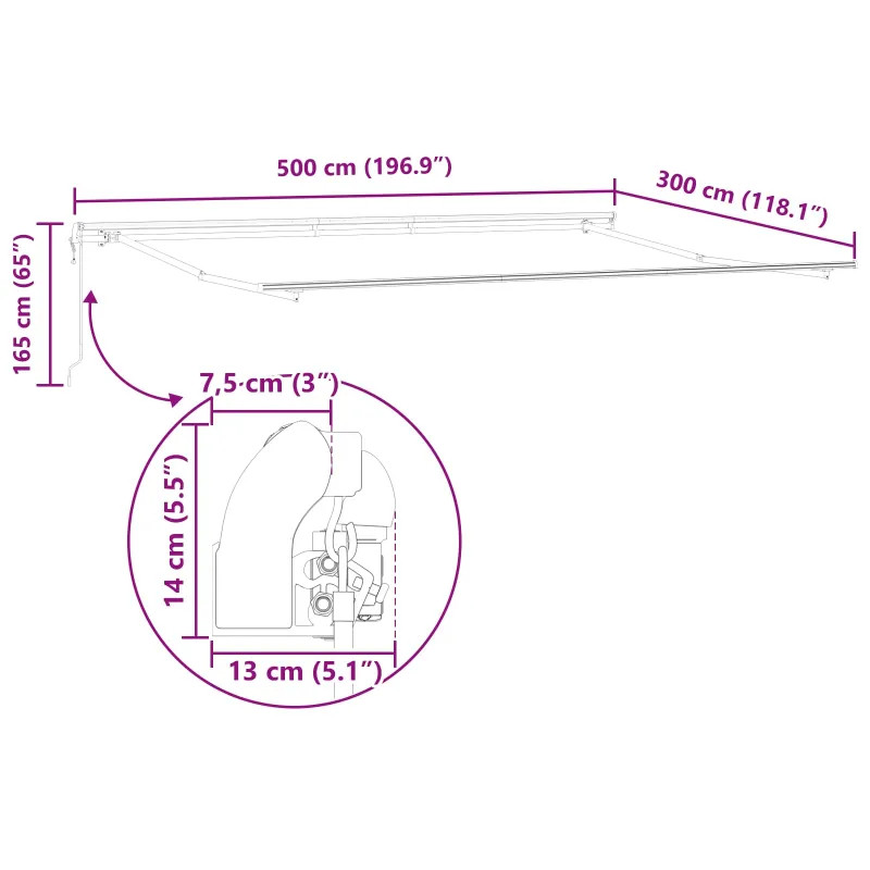 Ištraukiama markizė Šviesiai pilka 500 × 300 cm