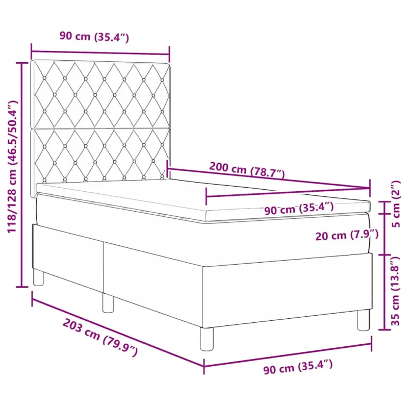 LED Čiužinio Lova su čiužiniu Tamsiai pilka 90 x 200 cm Aksomas