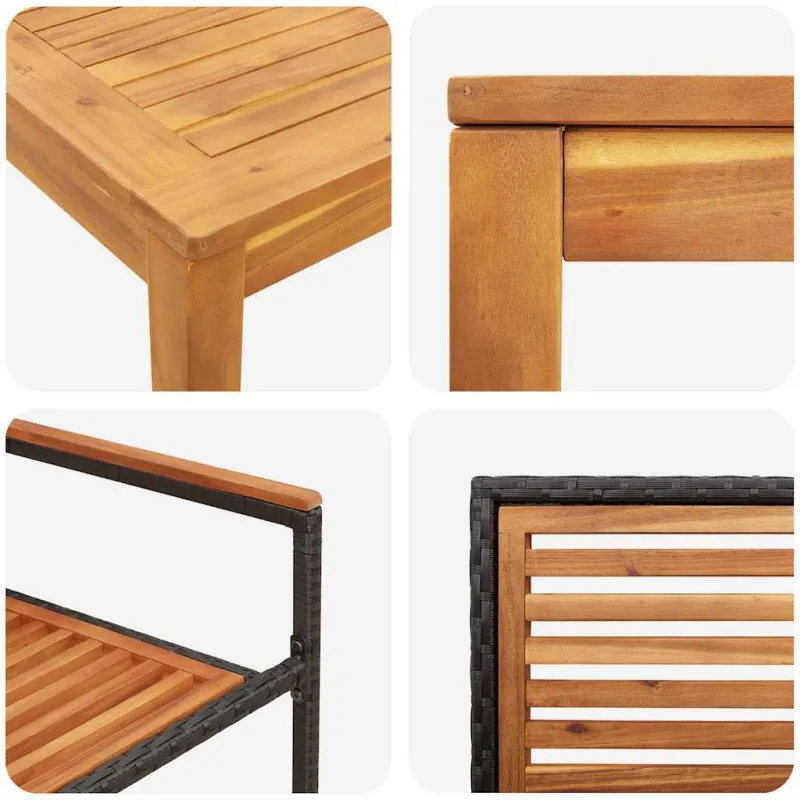 Sodo valgomojo komplektas 3 pcs Juoda Kietos akacijos mediena