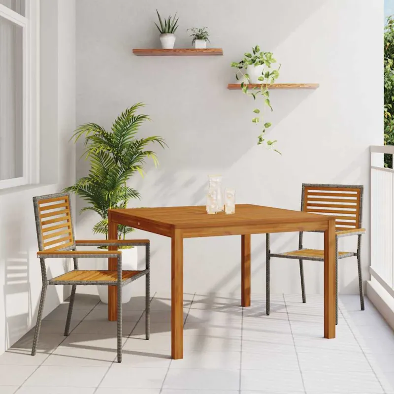 Sodo valgomojo komplektas 3 pcs Pilka Kietos akacijos mediena