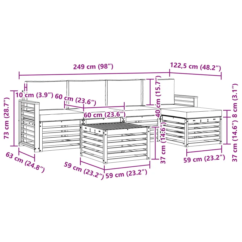 Lauko sofos komplektas 6 pcs Balta ir antracito 59 x 59 x 37 cm