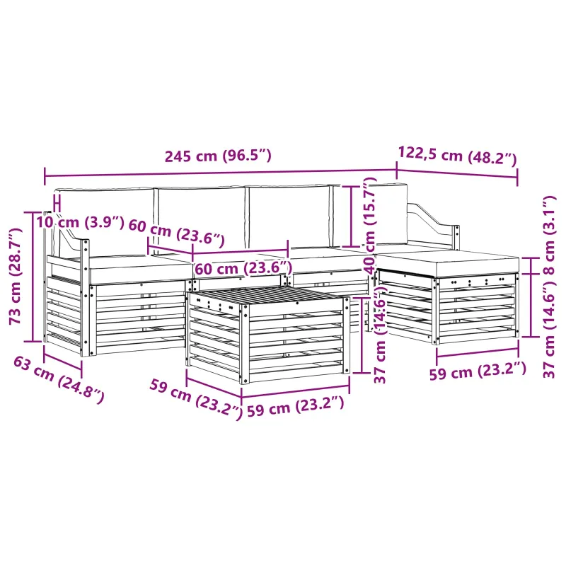 Lauko sofos komplektas 6 pcs Balta ir kreminė 59 x 59 x 37 cm