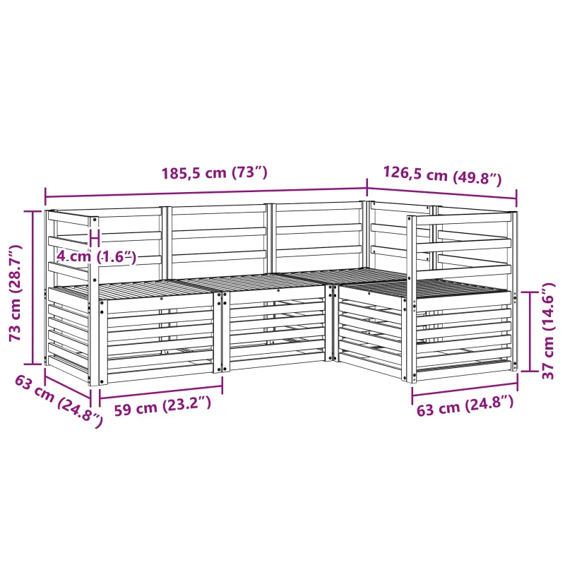 Sofų komplektai 4 pcs Balta 185,5 x 126,5 x 73 cm