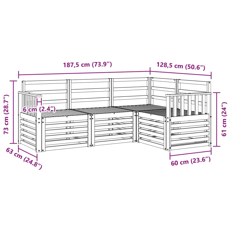Sofų komplektai 4 pcs Balta 187,5 x 128,5 x 73 cm