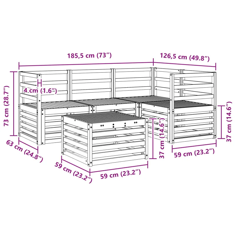 Lauko sofos komplektas 5 pcs Balta 59 x 59 x 37 cm