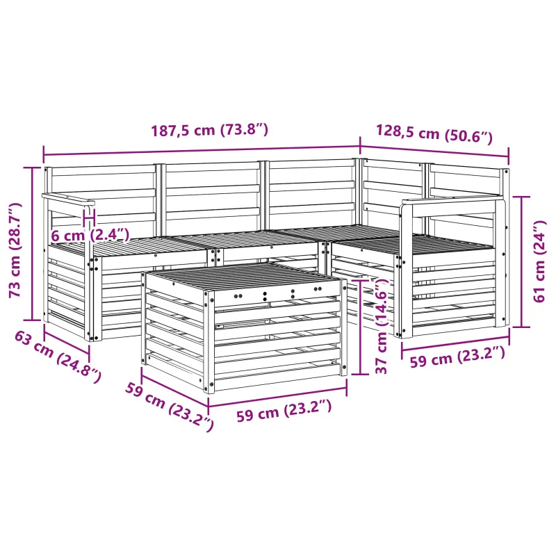 Lauko sofos komplektas 5 pcs Balta 59 x 59 x 37 cm