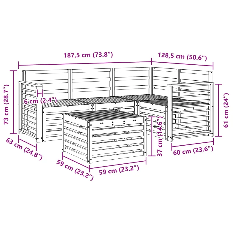 Lauko sofos komplektas 5 pcs Balta 59 x 59 x 37 cm