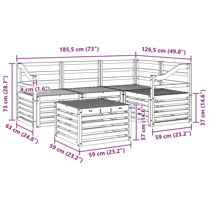 Lauko sofos komplektas 5 pcs Balta 59 x 59 x 37 cm