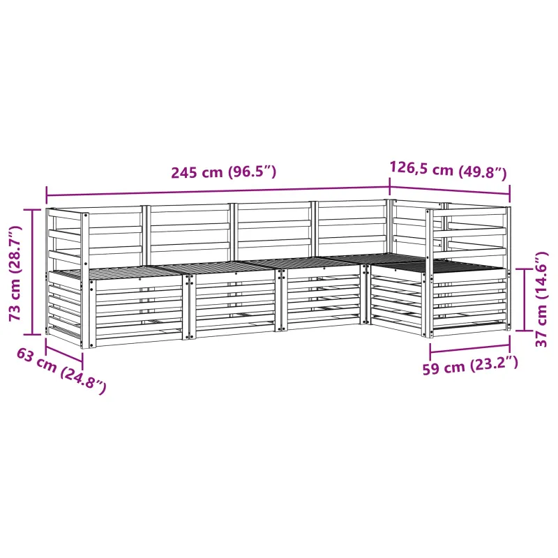Lauko sofos komplektas 5 pcs Balta 245 x 126,5 x 73 cm