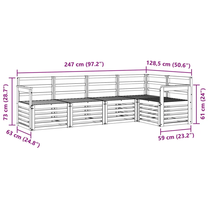 Lauko sofos komplektas 5 pcs Balta 247 x 128,5 x 73 cm