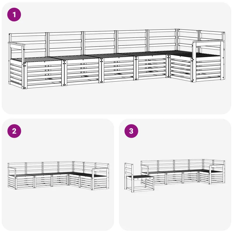 Lauko sofos komplektas 6 pcs Balta 306 x 128,5 x 73 cm