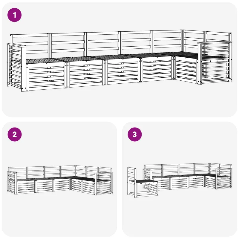 Lauko sofos komplektas 6 pcs Balta 306 x 128,5 x 73 cm