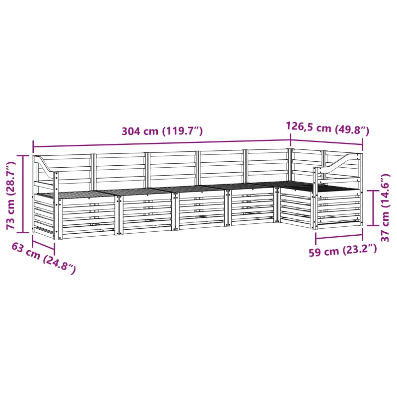 Lauko sofos komplektas 6 pcs Balta 304 x 126,5 x 73 cm