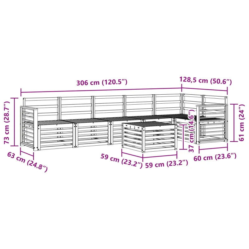 Lauko sofos komplektas 7 pcs Balta 59 x 59 x 37 cm
