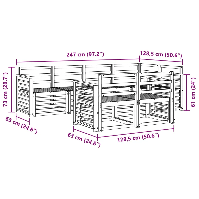 Lauko sofos komplektas 7 pcs Balta 247 x 128,5 x 73 cm