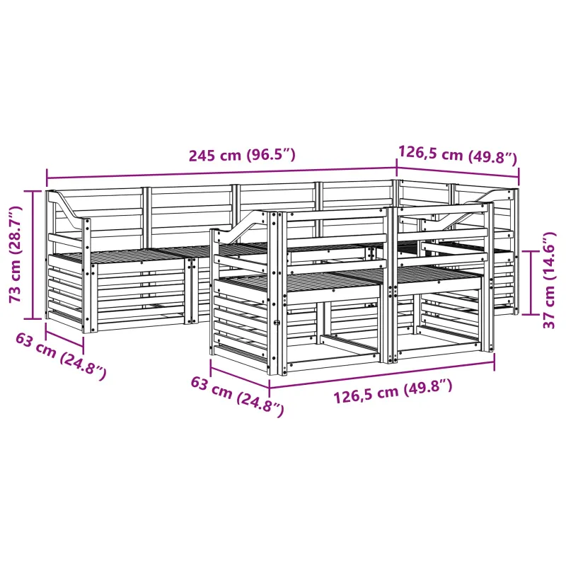 Lauko sofos komplektas 7 pcs Balta 245 x 126,5 x 73 cm