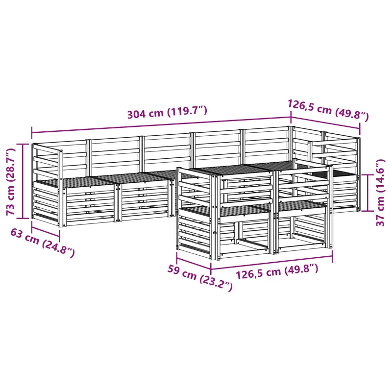 Lauko sofos komplektas 8 pcs Balta 304 x 126,5 x 73 cm