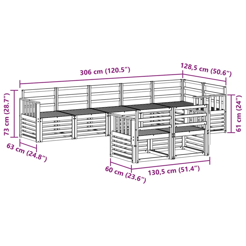 Lauko sofos komplektas 8 pcs Balta 306 x 128,5 x 73 cm