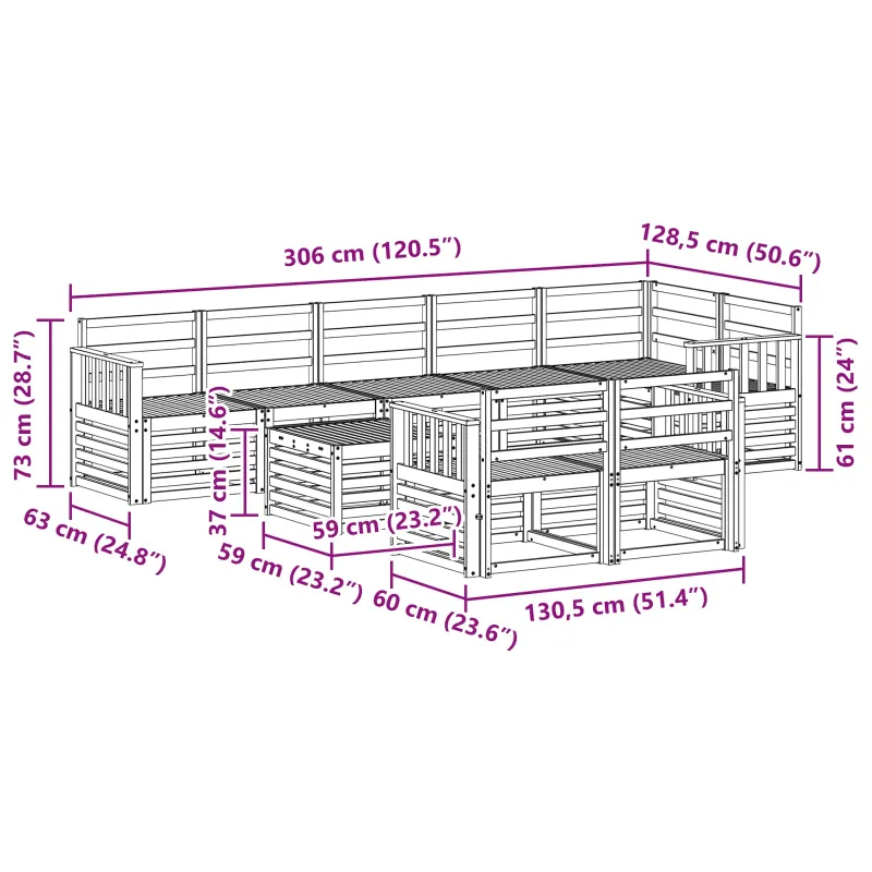 Lauko sofos komplektas 9 pcs Balta 59 x 59 x 37 cm