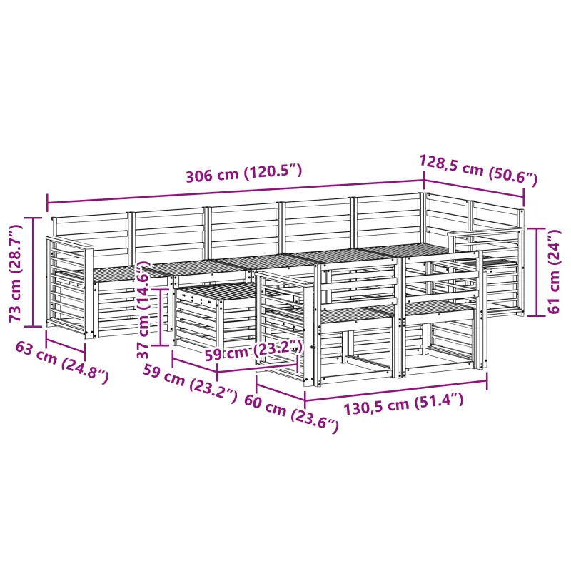 Lauko sofos komplektas 9 pcs Balta 59 x 59 x 37 cm