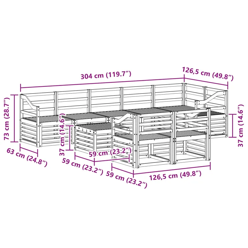 Lauko sofos komplektas 9 pcs Balta 59 x 59 x 37 cm