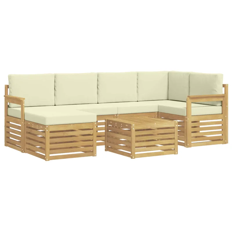 Lauko sofos komplektas 7 pcs Balta ir kreminė Poliesteris