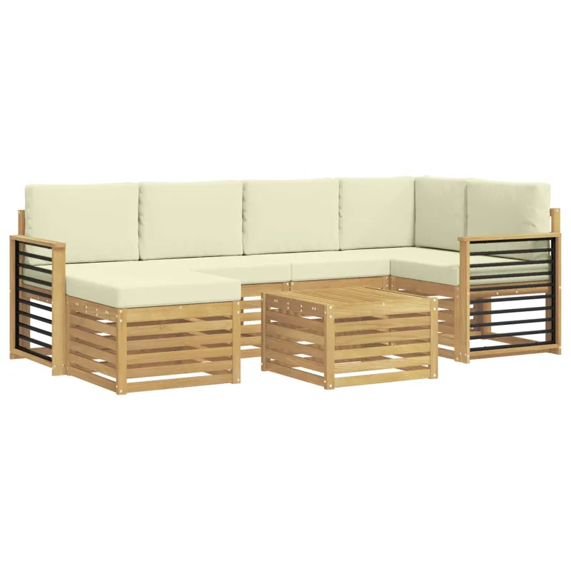 Lauko sofos komplektas 7 pcs Balta ir kreminė Poliesteris