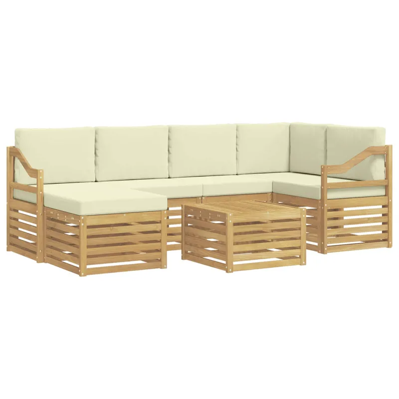 Lauko sofos komplektas 7 pcs Balta ir kreminė Poliesteris