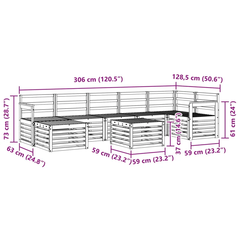 Lauko sofos komplektas 8 pcs Balta 59 x 59 x 37 cm