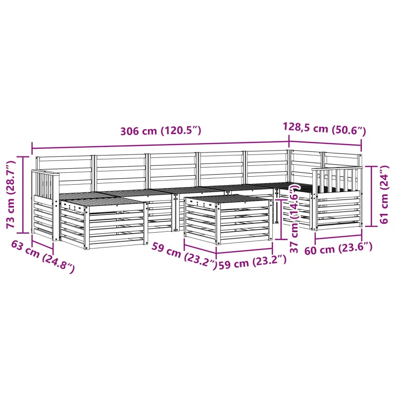 Lauko sofos komplektas 8 pcs Balta 59 x 59 x 37 cm