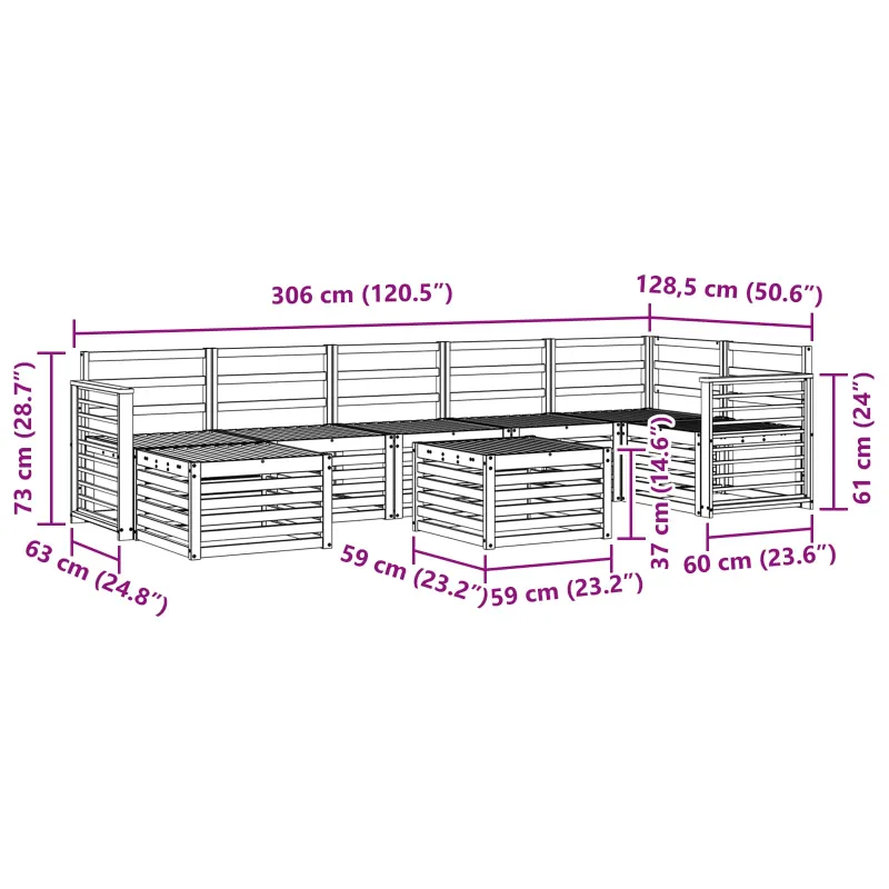 Lauko sofos komplektas 8 pcs Balta 59 x 59 x 37 cm