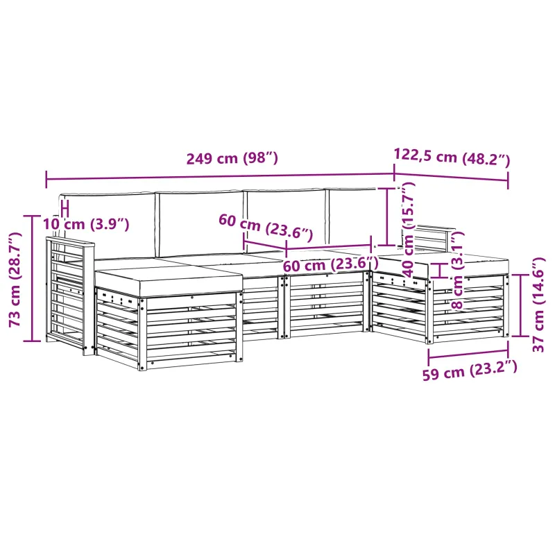 Sofų komplektai 6 pcs Balta ir antracito 249 x 122,5 x 73 cm
