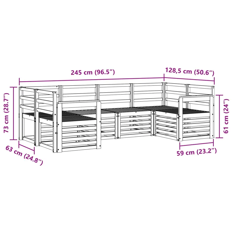 Lauko sofos komplektas 6 pcs Balta 245 x 128,5 x 73 cm