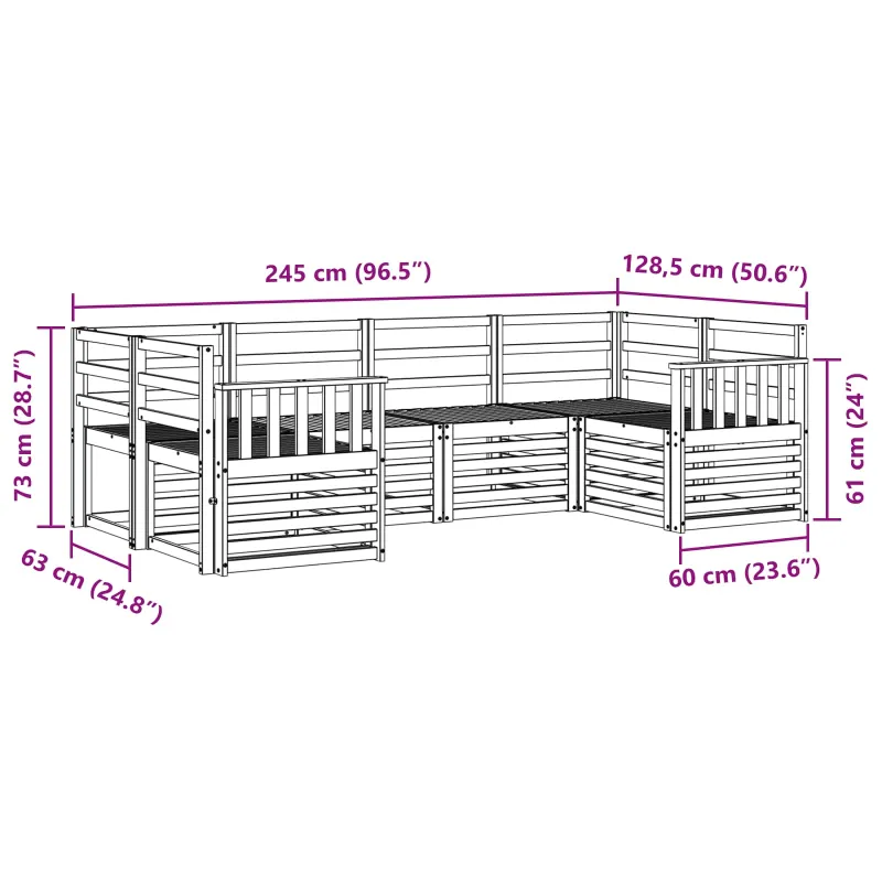Lauko sofos komplektas 6 pcs Balta 245 x 128,5 x 73 cm