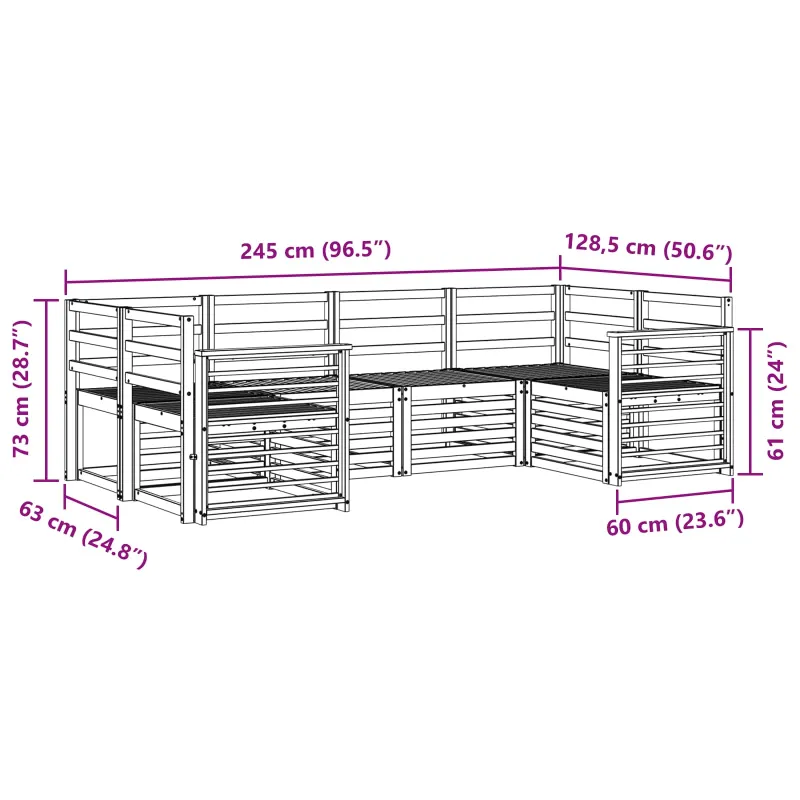 Lauko sofos komplektas 6 pcs Balta 245 x 128,5 x 73 cm