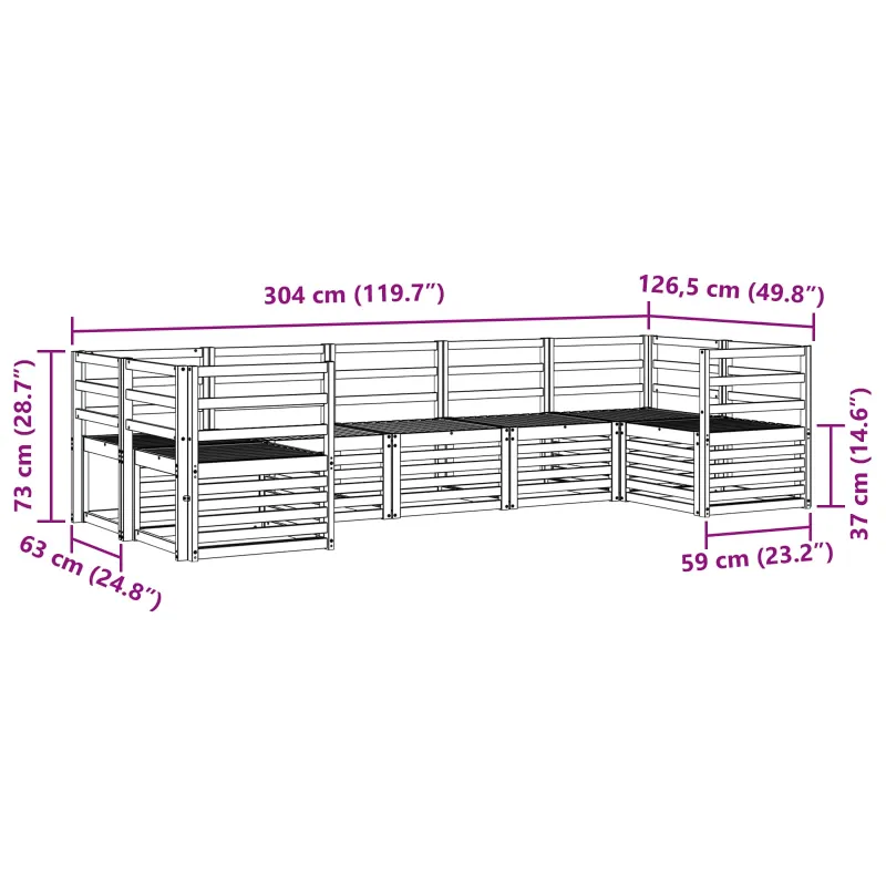 Lauko sofos komplektas 7 pcs Balta 304 x 126,5 x 73 cm