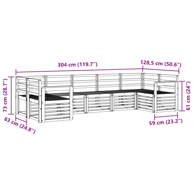 Lauko sofos komplektas 7 pcs Balta 304 x 128,5 x 73 cm