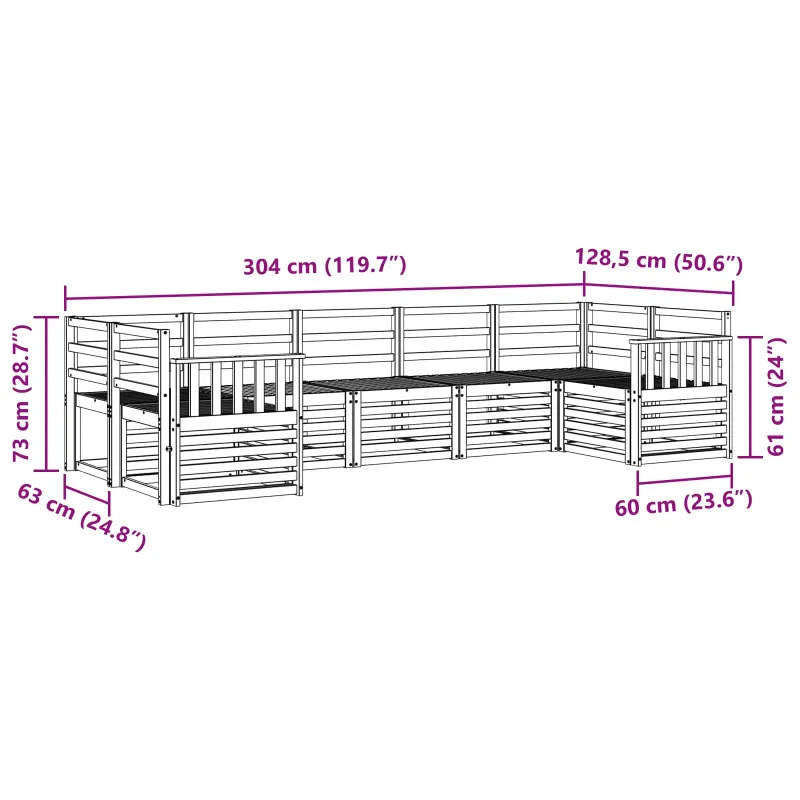 Lauko sofos komplektas 7 pcs Balta 304 x 128,5 x 73 cm