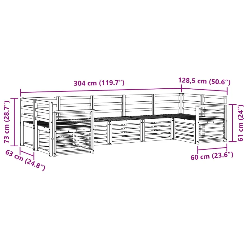 Lauko sofos komplektas 7 pcs Balta 304 x 128,5 x 73 cm