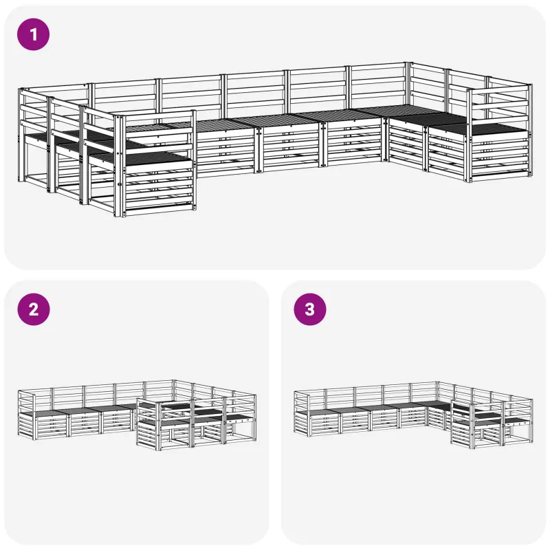 Lauko sofos komplektas 10 pcs Balta 363 x 185,5 x 73 cm