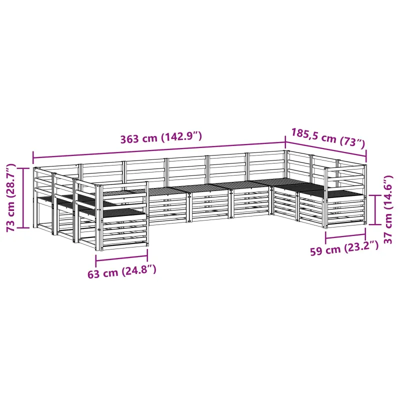 Lauko sofos komplektas 10 pcs Balta 363 x 185,5 x 73 cm
