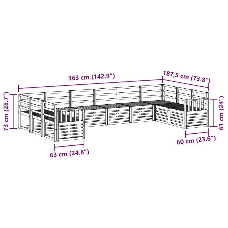 Lauko sofos komplektas 10 pcs Balta 363 x 187,5 x 73 cm