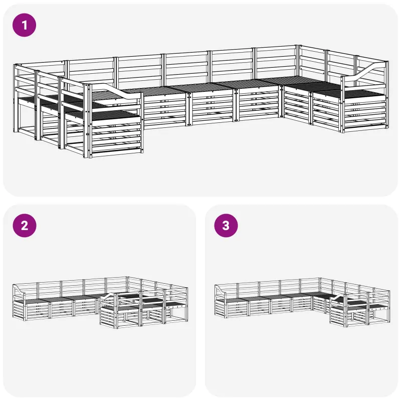 Lauko sofos komplektas 10 pcs Balta 363 x 185,5 x 73 cm