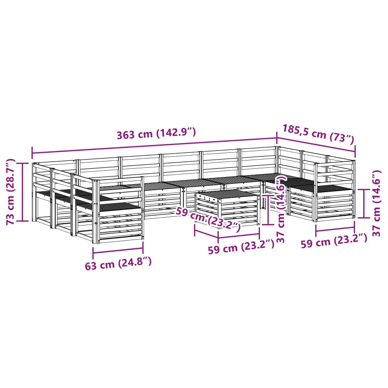 Lauko sofos komplektas 11 pcs Balta 59 x 59 x 37 cm